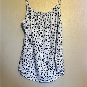 Time and Tru White with Black Stars Tank Top with Spaghetti Straps Size Medium